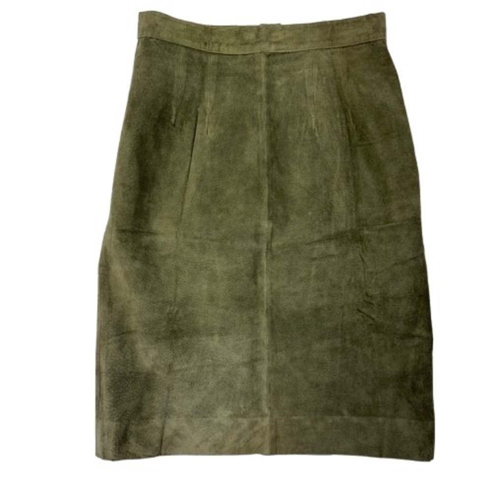 Vintage 80's Oscar De La Renta Studio Sz 8 Genuine Suede Pencil Skirt Moss Green